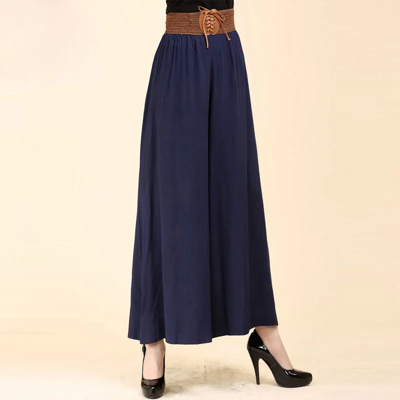 Women Culottes Summer Plus Size Loose Wide Leg Pants High Waist Long Casual Flare Slim Look Pants