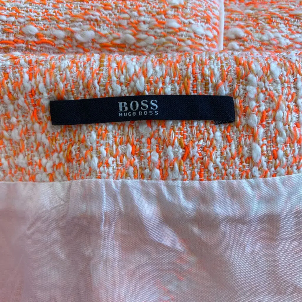 women Hugo Boss Hugo Boss Neon Orange & Cream Tweed Pencil Skirt Size 8 Orange Skirt 8