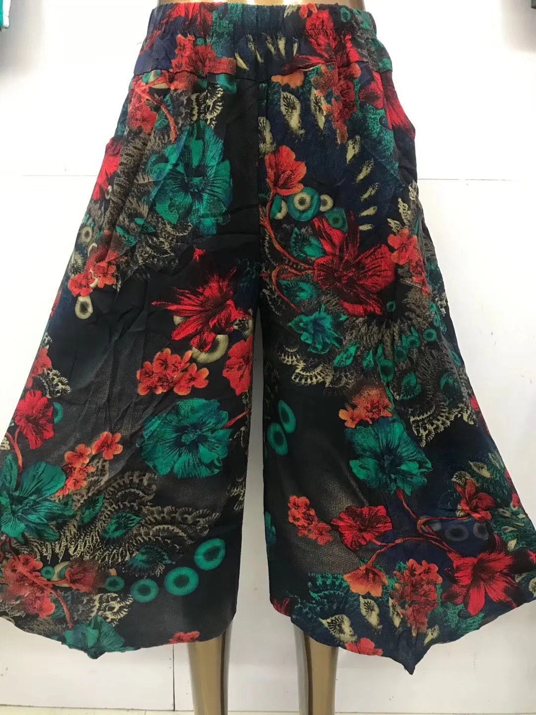 Women Pants Cultural Cotton Blend Wide Leg Elderly Mom Summer Popular Culottes