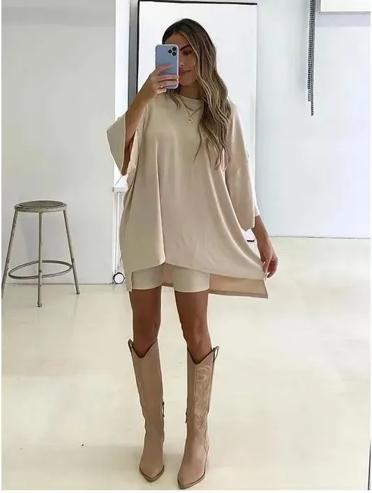 Women's Clothing Fashion Solid Color Loose T-shirt Tight Shorts Women