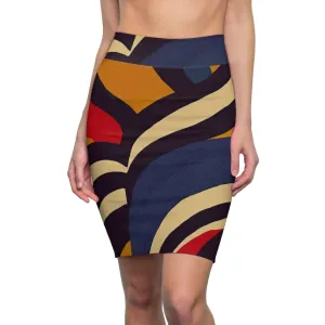 Womens Pencil Skirt - Colorblock Print 29138