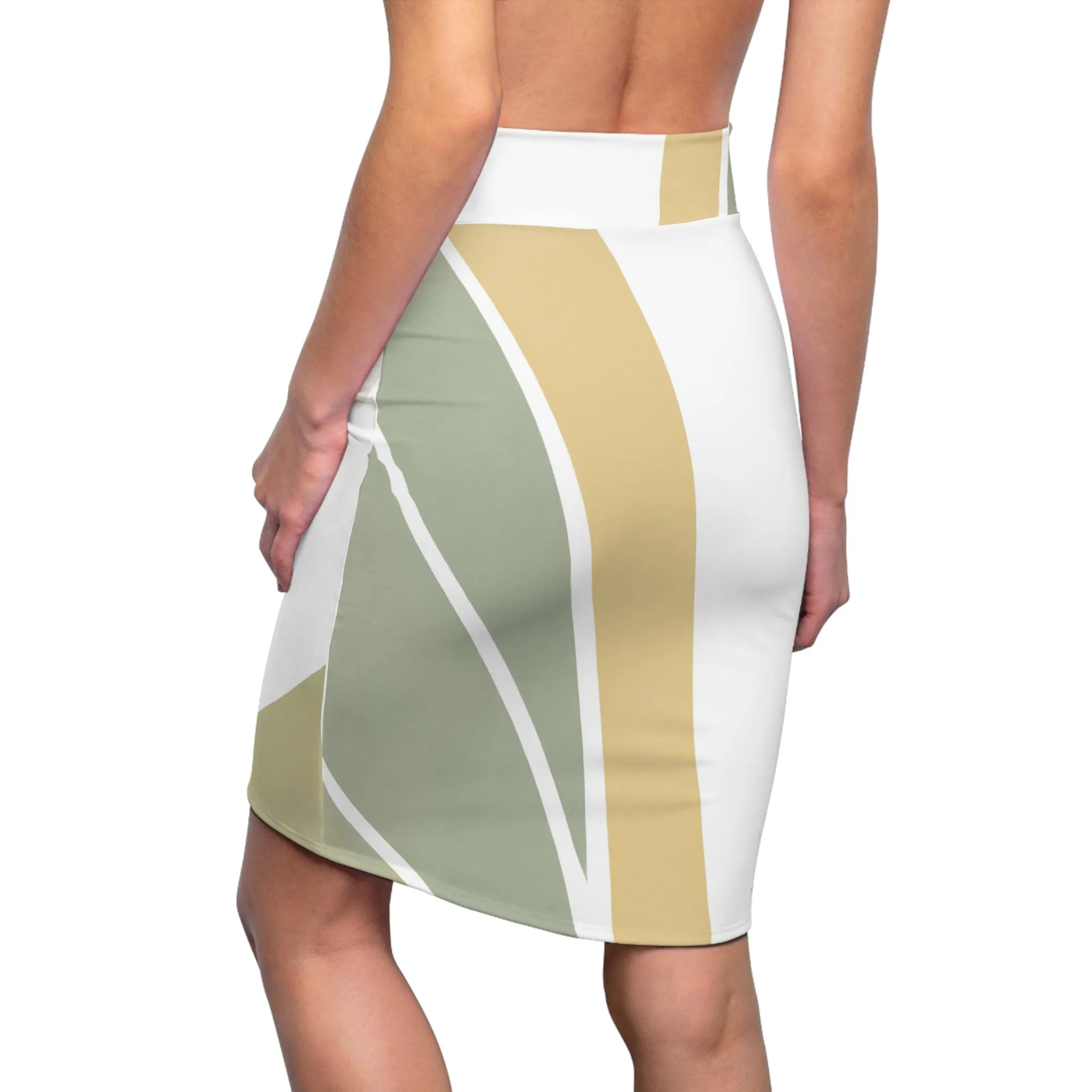 Womens Pencil Skirt - Green Abstract Geometric Pattern