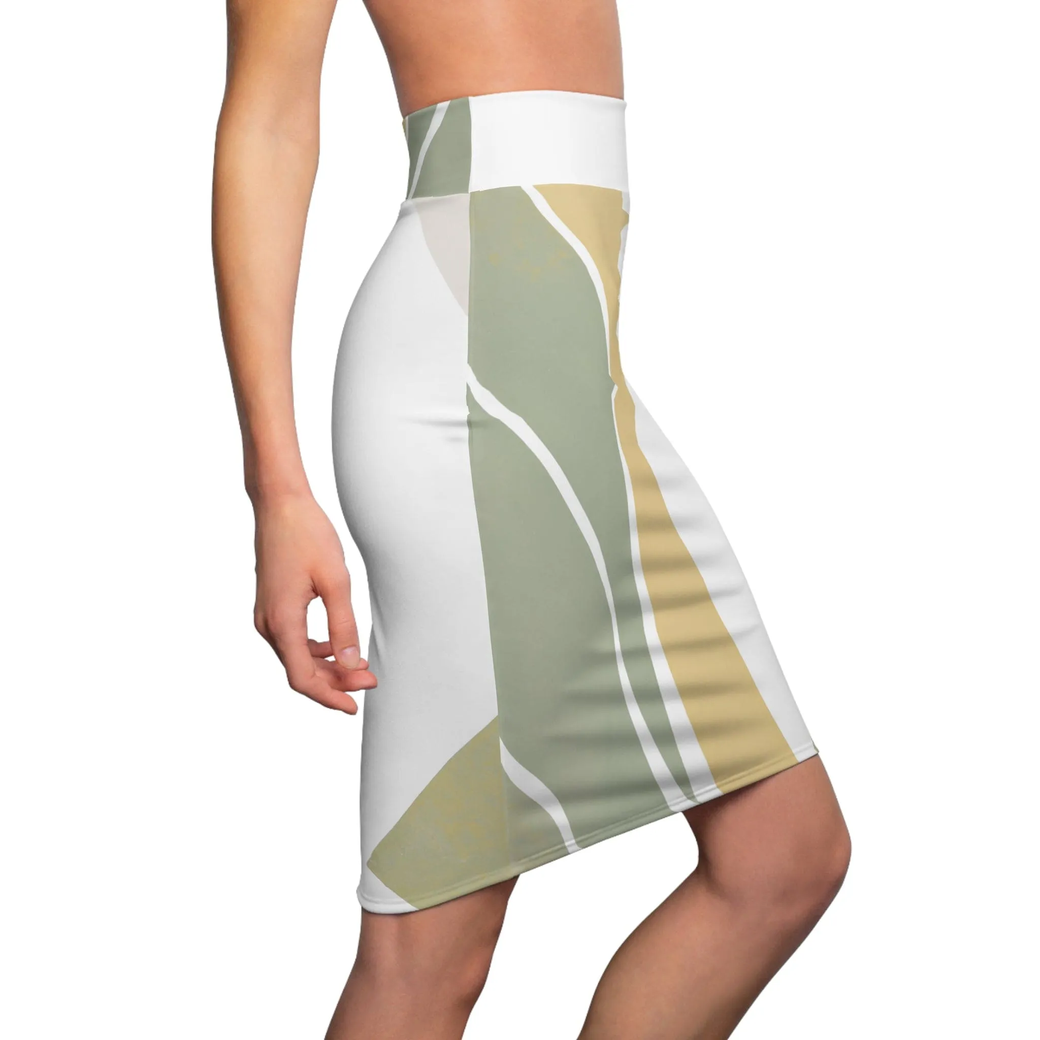 Womens Pencil Skirt - Green Abstract Geometric Pattern