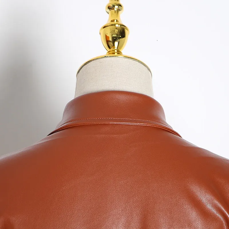Women's Spring Casual PU Leather High-Waist Dress With Tassels