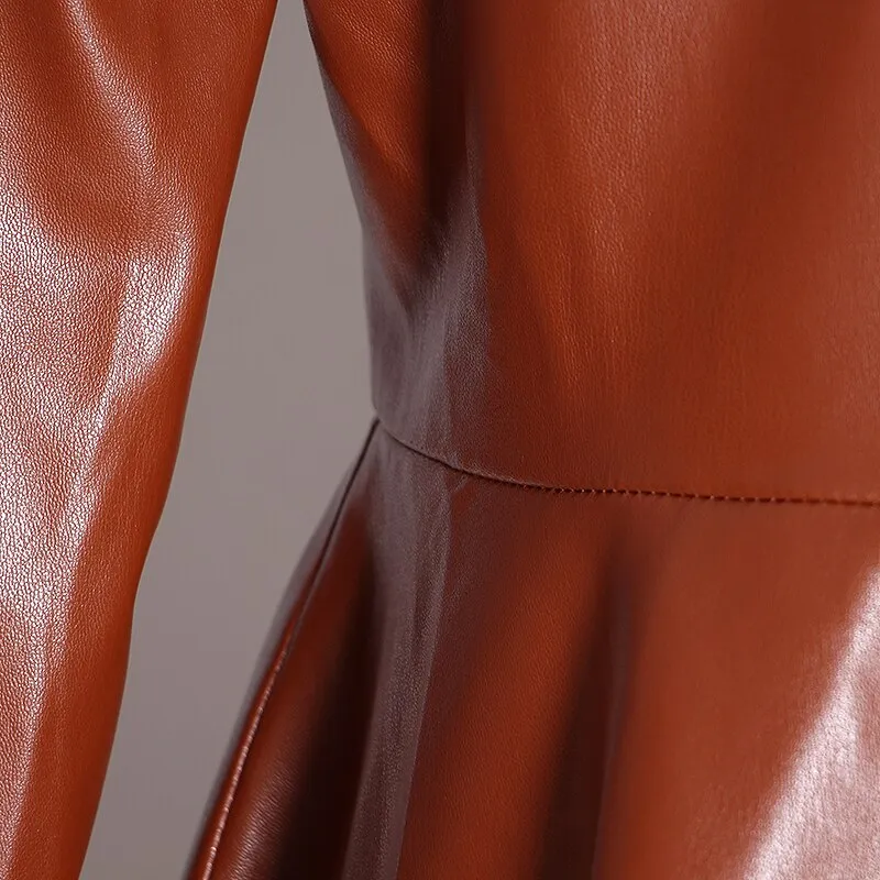 Women's Spring Casual PU Leather High-Waist Dress With Tassels