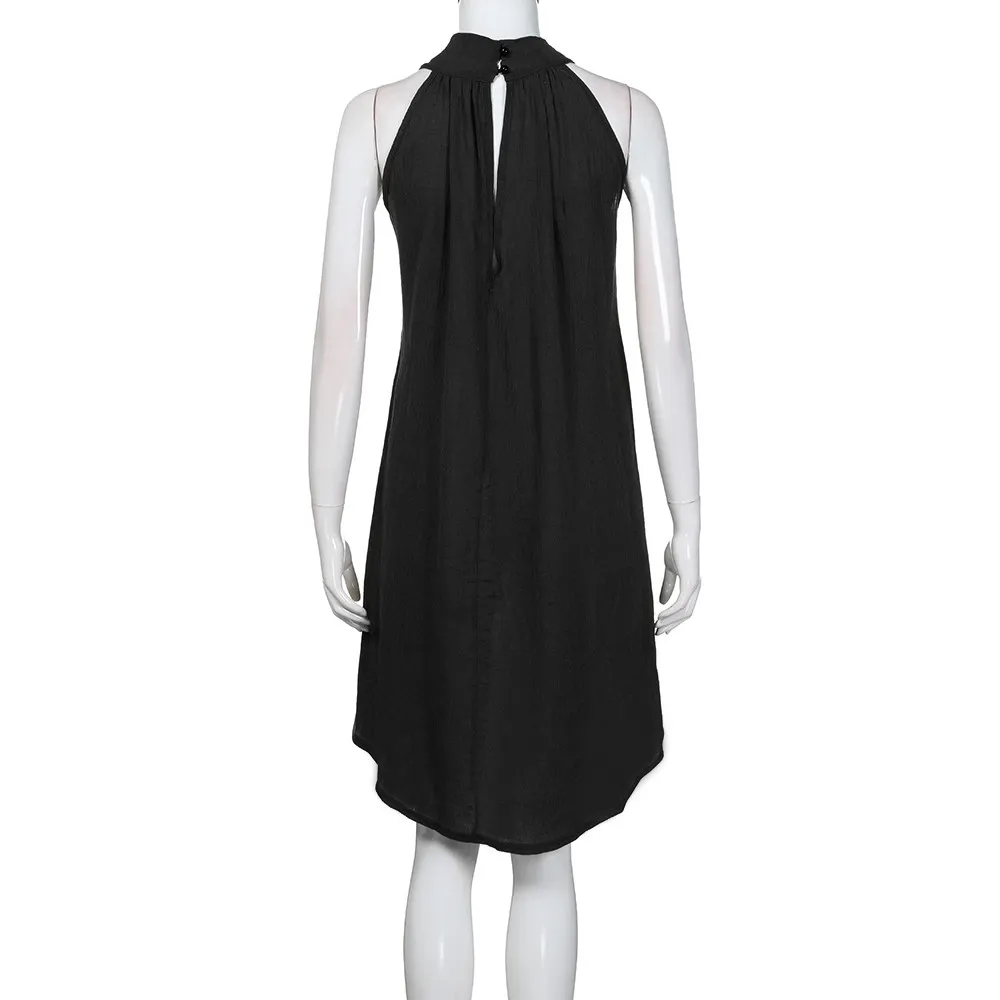 Women's Summer Beach O-Neck Sleeveless Loose Dress
