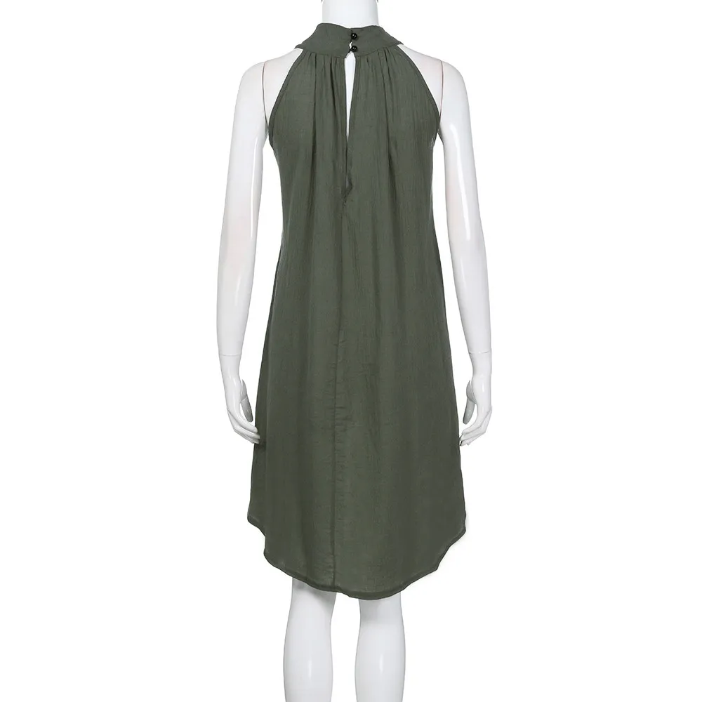 Women's Summer Beach O-Neck Sleeveless Loose Dress