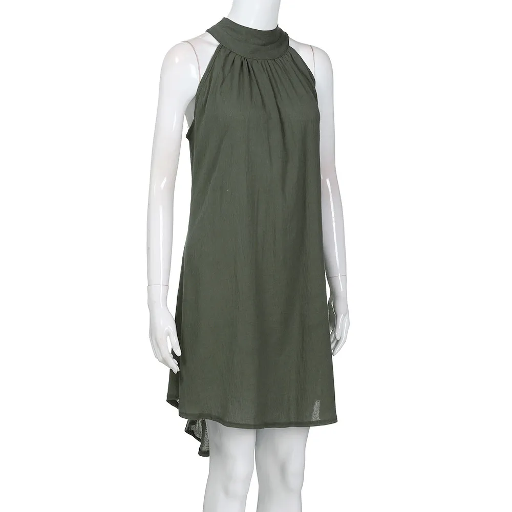Women's Summer Beach O-Neck Sleeveless Loose Dress