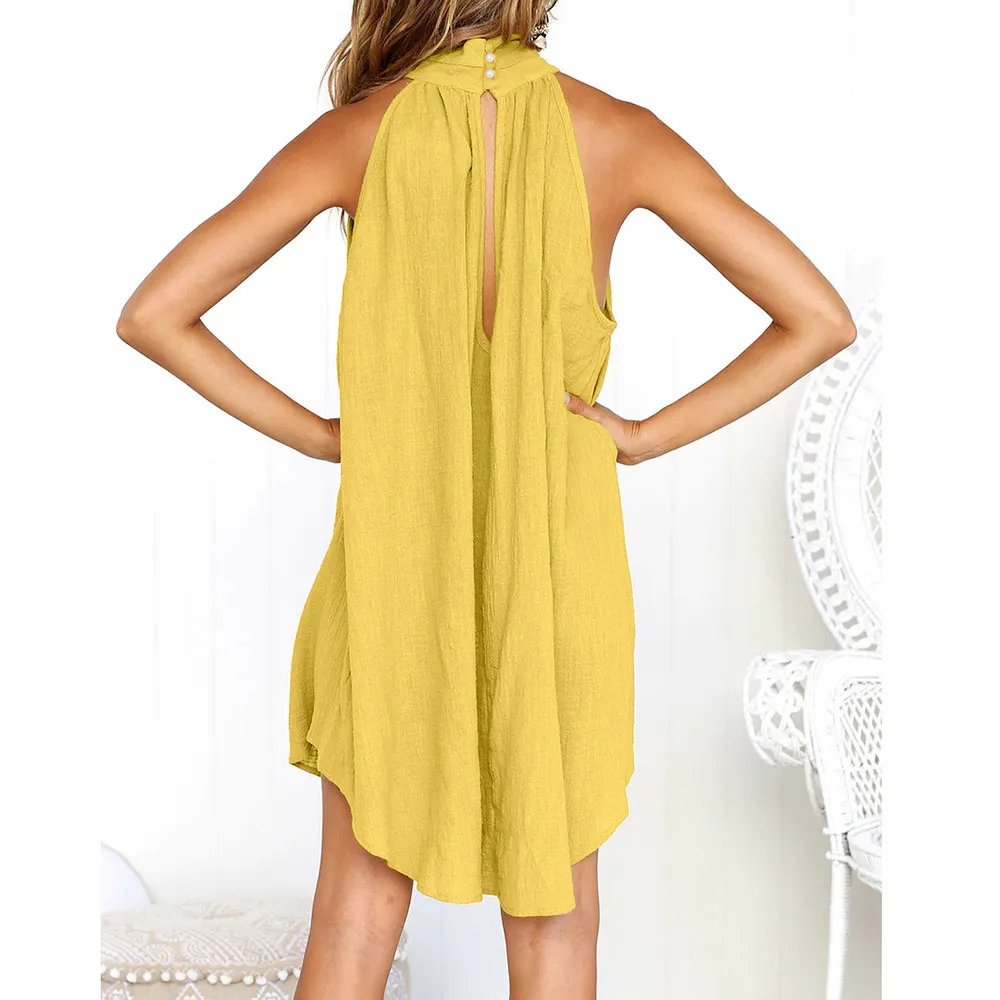 Women's Summer Beach O-Neck Sleeveless Loose Dress