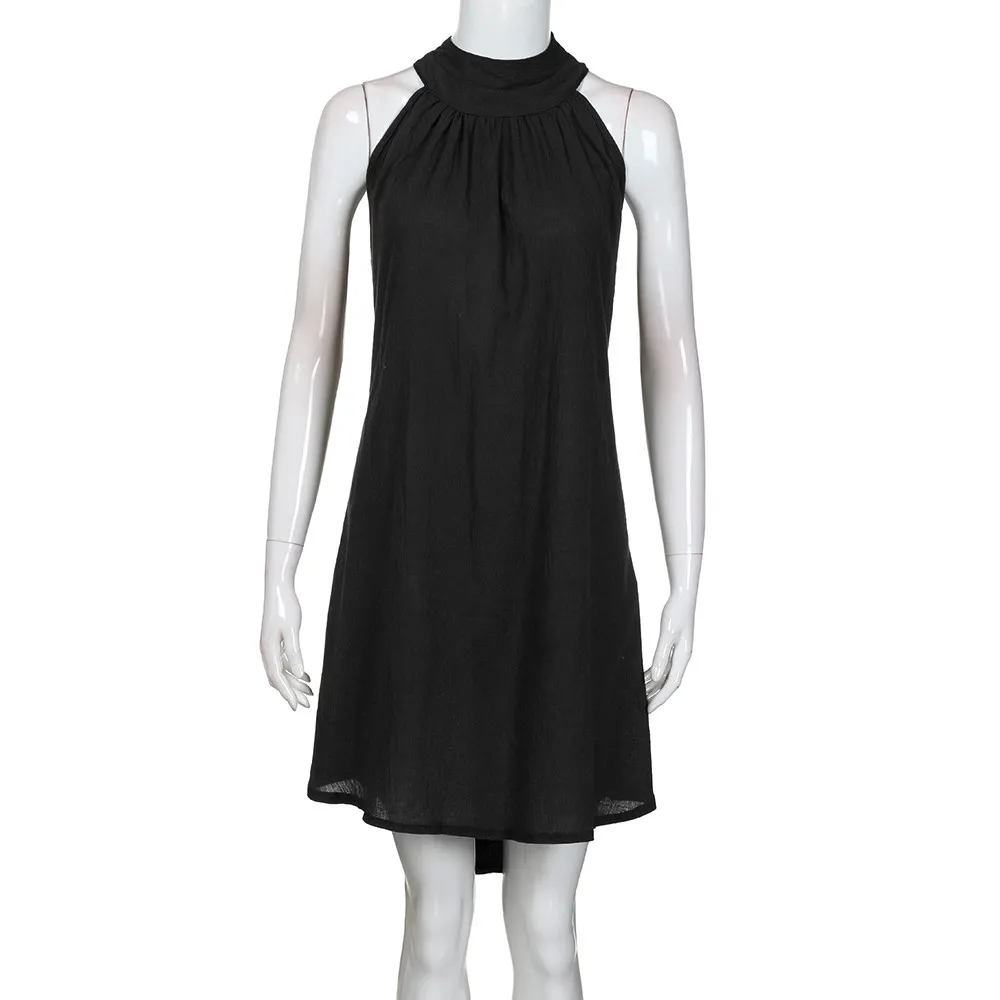 Women's Summer Beach O-Neck Sleeveless Loose Dress
