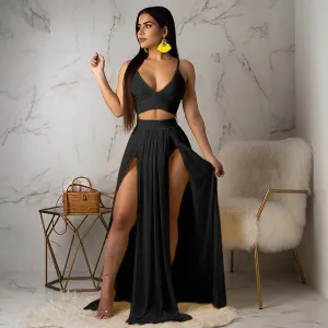 Women's Summer Cotton Sleeveless V-Neck Two-Piece Dress