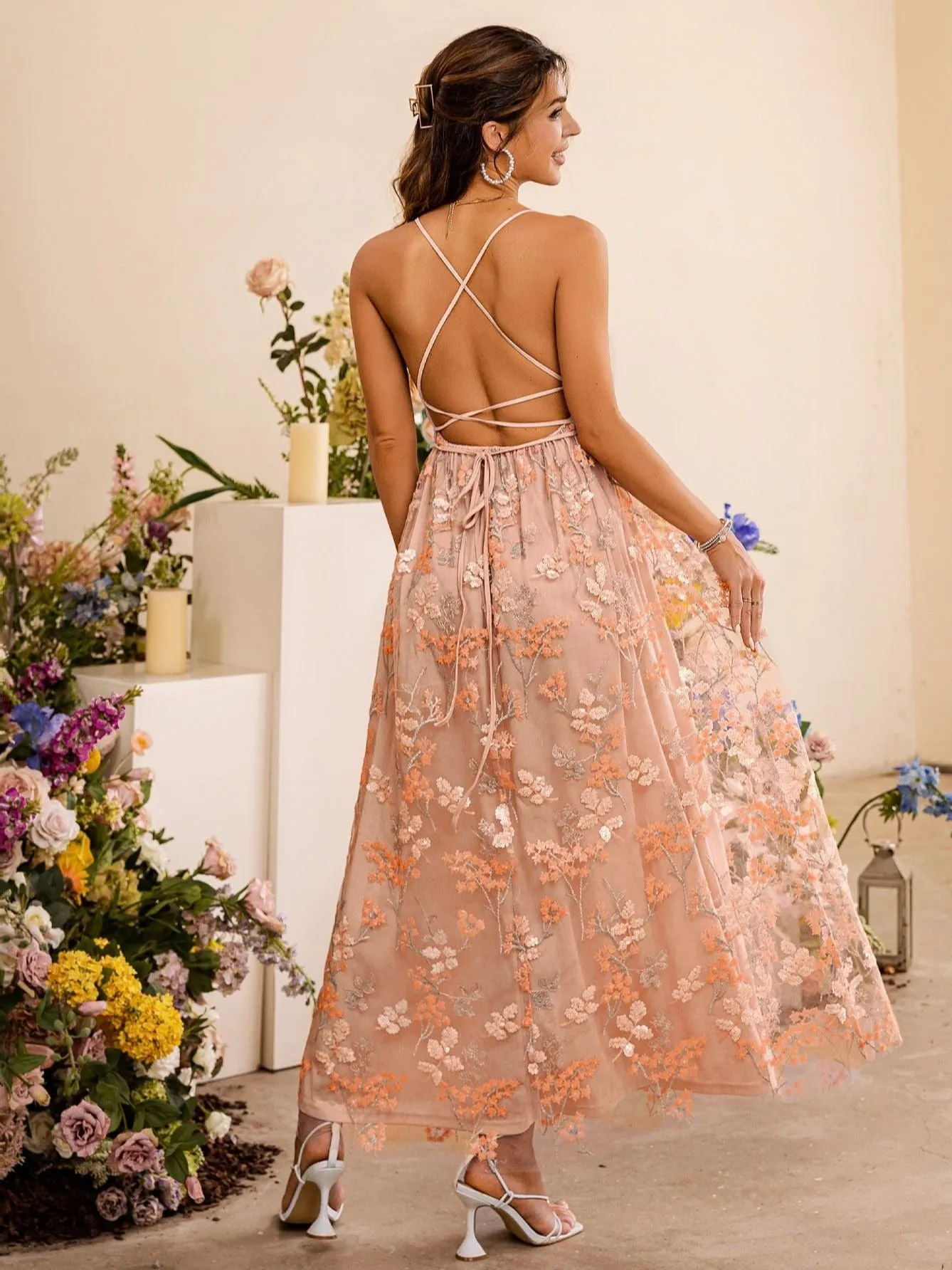 Women's Summer Lace Up Backless Dress