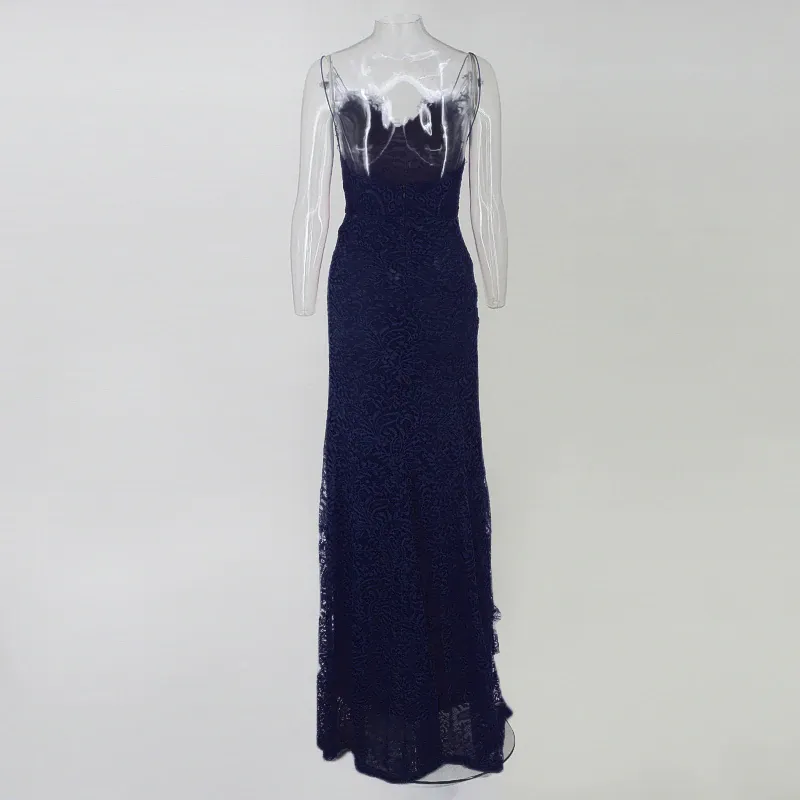 Women's Summer Lace V-Neck Backless Long Wedding Dress
