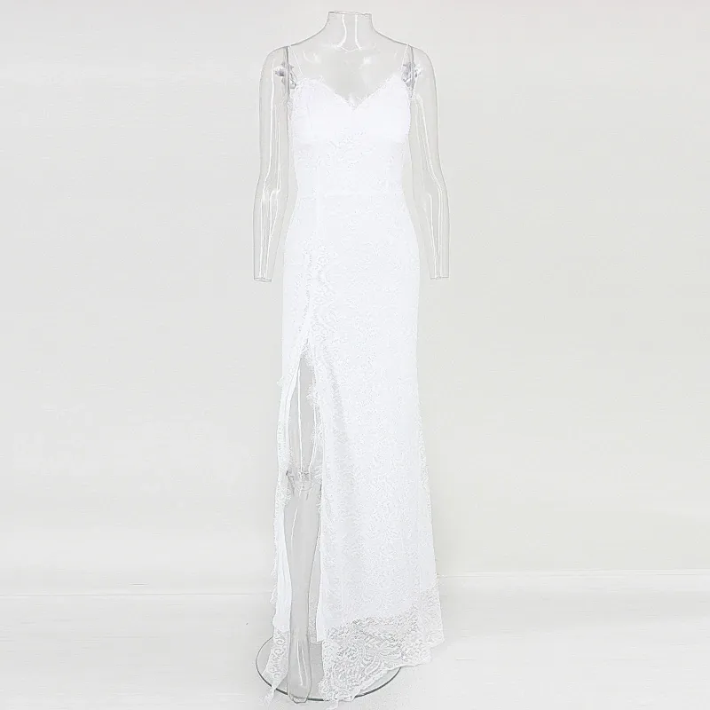 Women's Summer Lace V-Neck Backless Long Wedding Dress