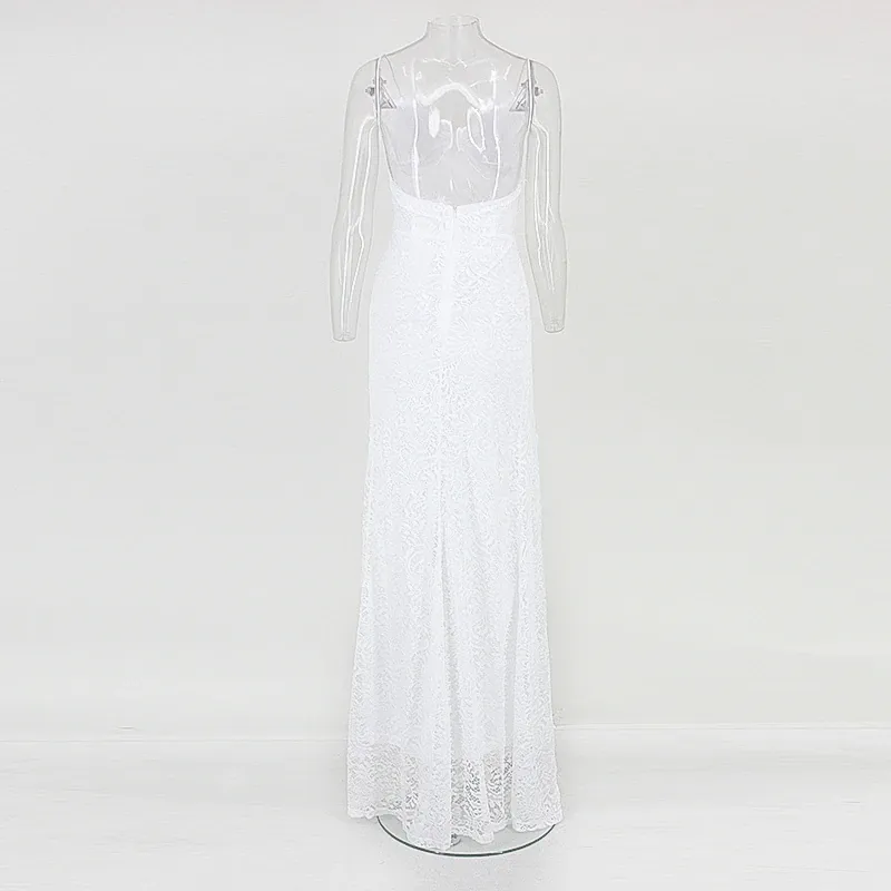 Women's Summer Lace V-Neck Backless Long Wedding Dress