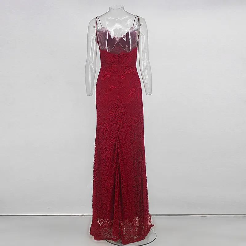 Women's Summer Lace V-Neck Backless Long Wedding Dress