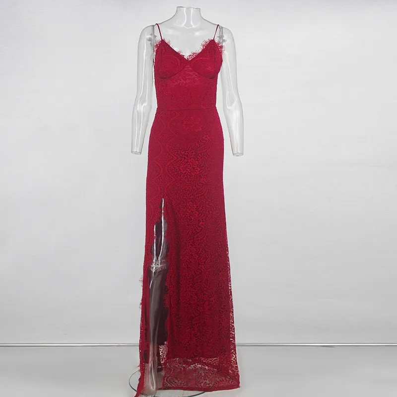 Women's Summer Lace V-Neck Backless Long Wedding Dress