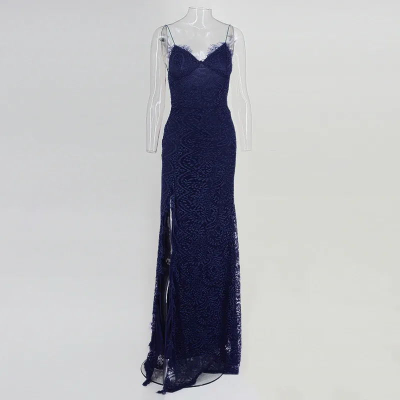 Women's Summer Lace V-Neck Backless Long Wedding Dress