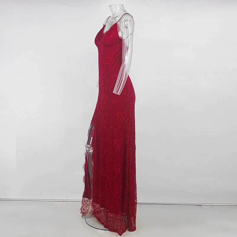 Women's Summer Lace V-Neck Backless Long Wedding Dress