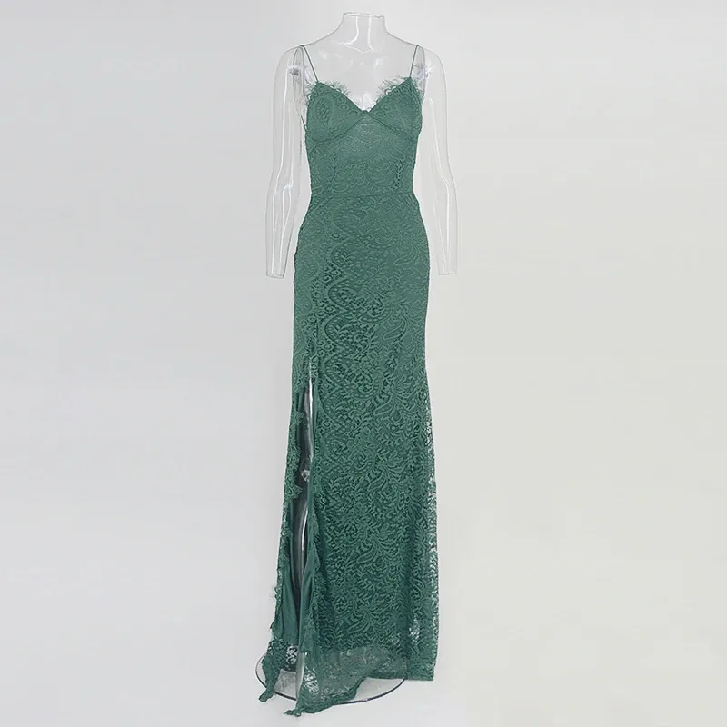 Women's Summer Lace V-Neck Backless Long Wedding Dress