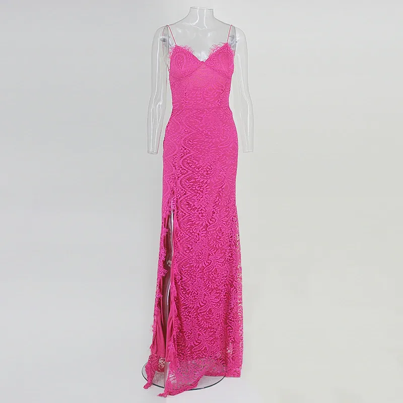 Women's Summer Lace V-Neck Backless Long Wedding Dress
