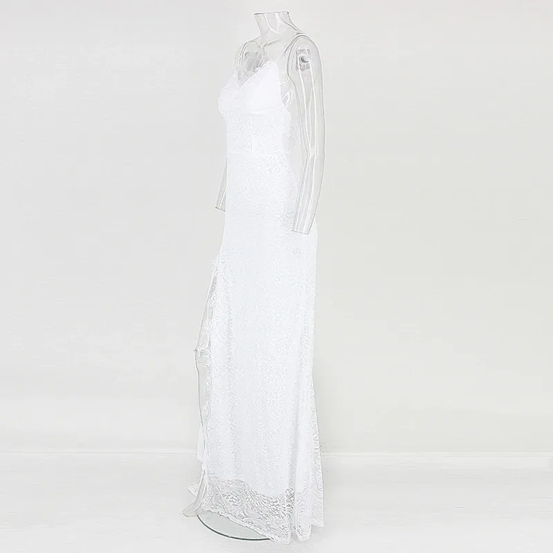 Women's Summer Lace V-Neck Backless Long Wedding Dress