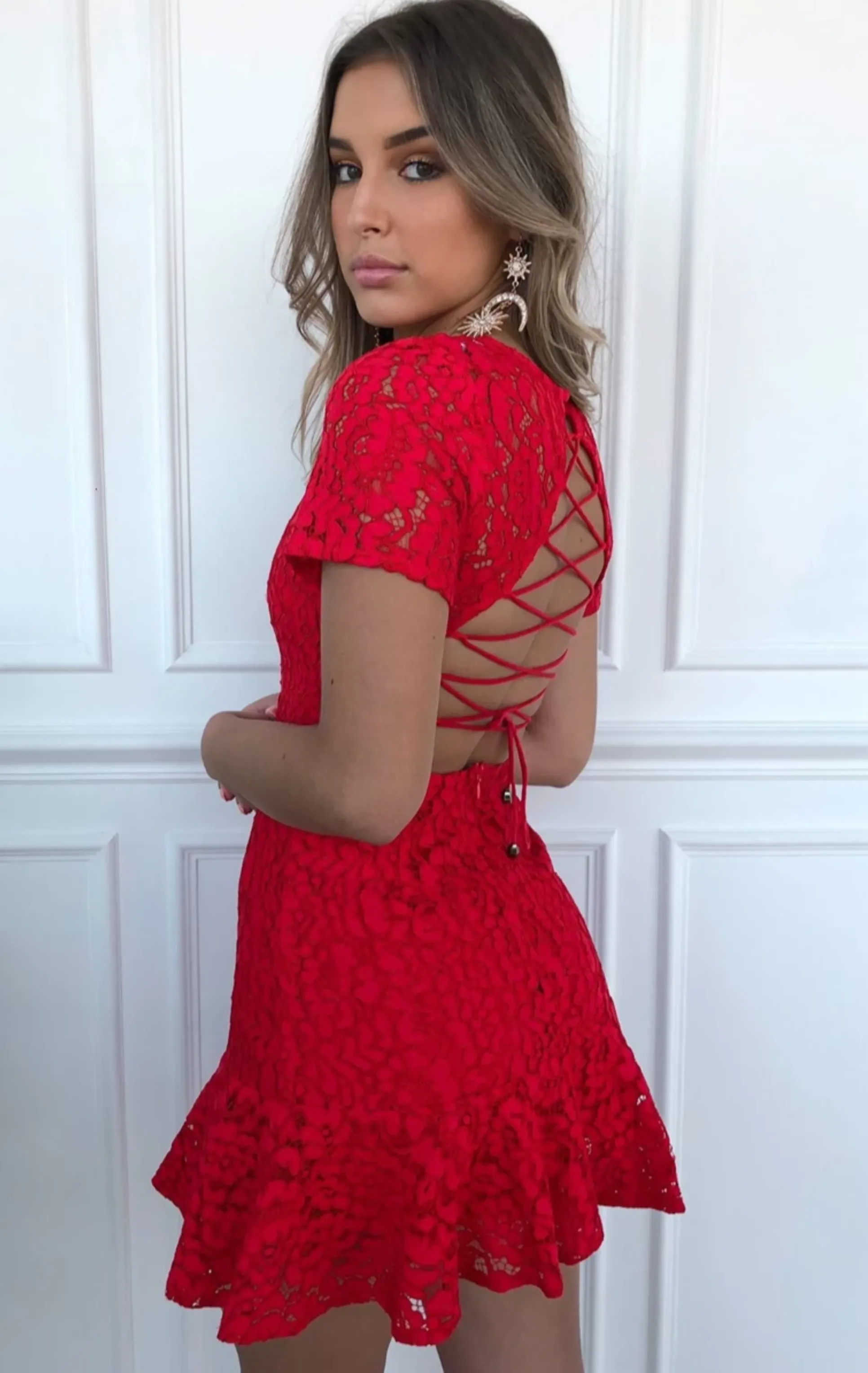 Women's Summer Sheath Backless Lace O-Neck Dress