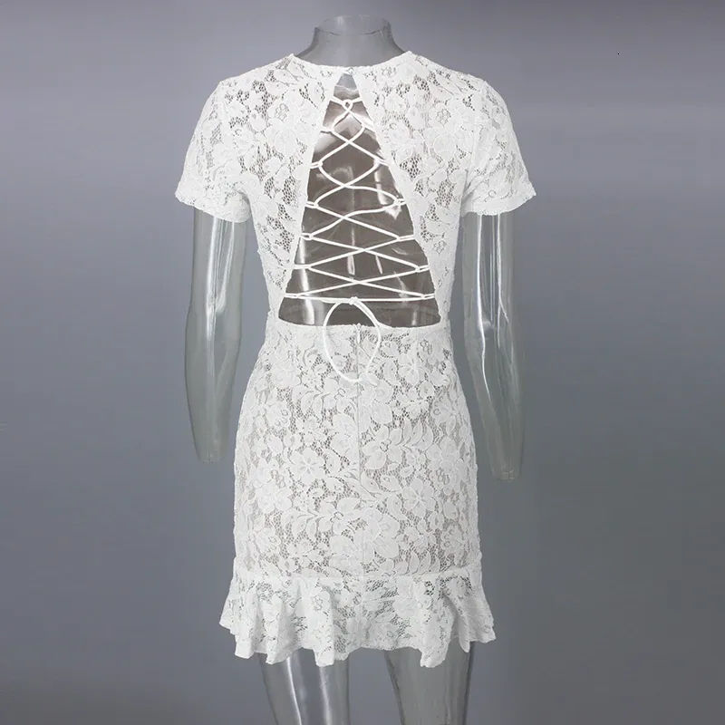 Women's Summer Sheath Backless Lace O-Neck Dress