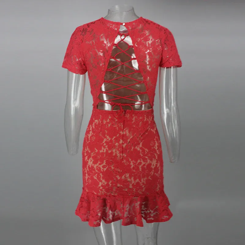 Women's Summer Sheath Backless Lace O-Neck Dress