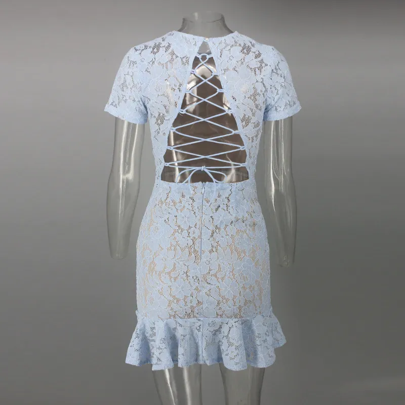Women's Summer Sheath Backless Lace O-Neck Dress