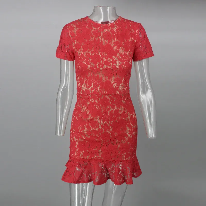 Women's Summer Sheath Backless Lace O-Neck Dress