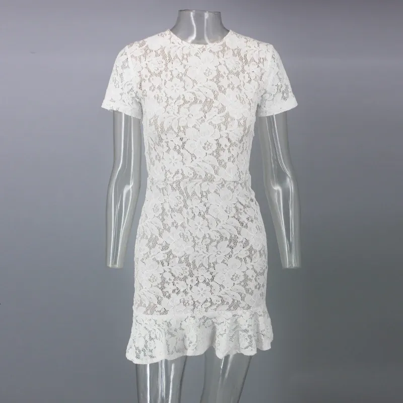 Women's Summer Sheath Backless Lace O-Neck Dress