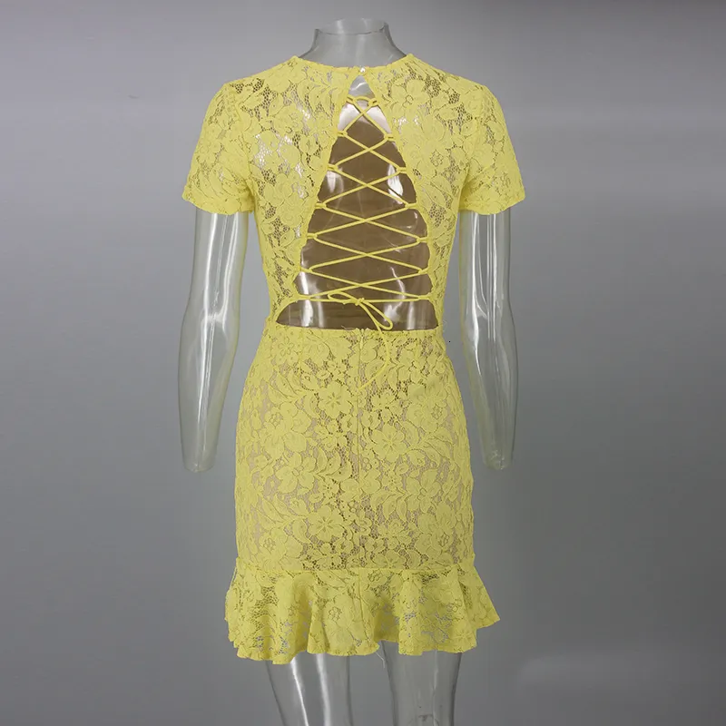Women's Summer Sheath Backless Lace O-Neck Dress