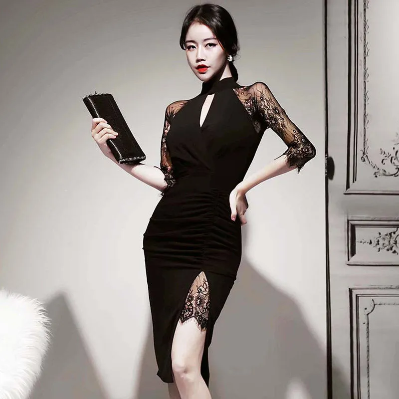 Women's Summer Sheath Midi Lace Patchwork Dress