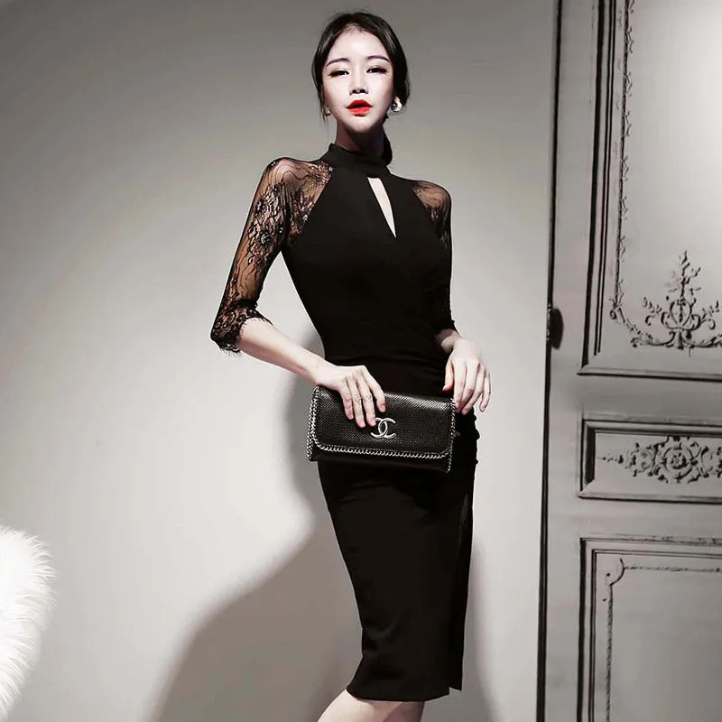 Women's Summer Sheath Midi Lace Patchwork Dress