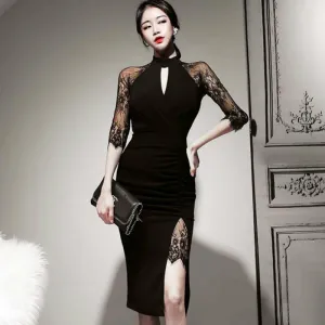 Women's Summer Sheath Midi Lace Patchwork Dress