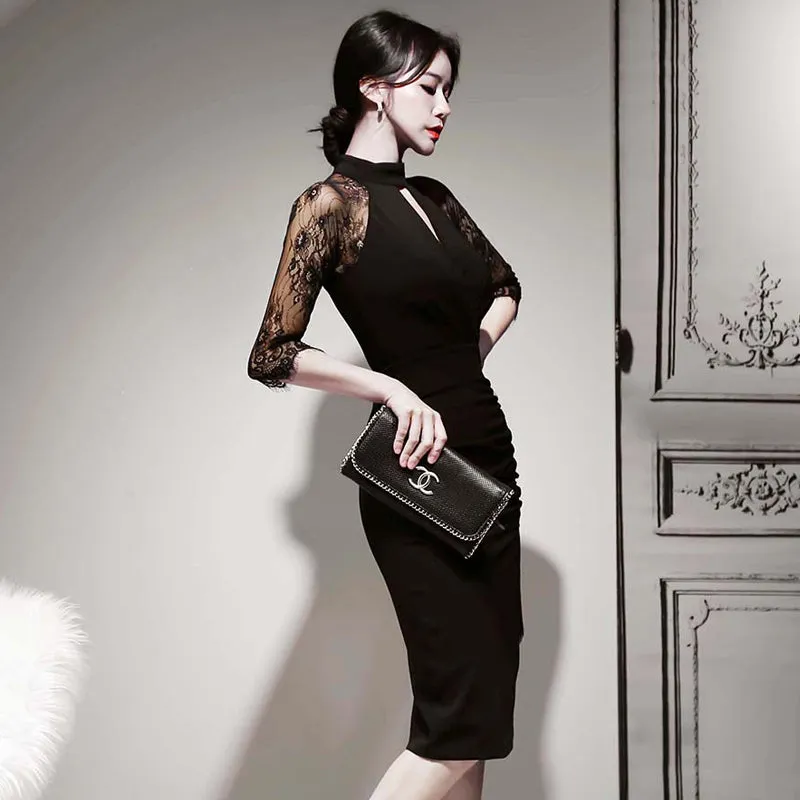 Women's Summer Sheath Midi Lace Patchwork Dress
