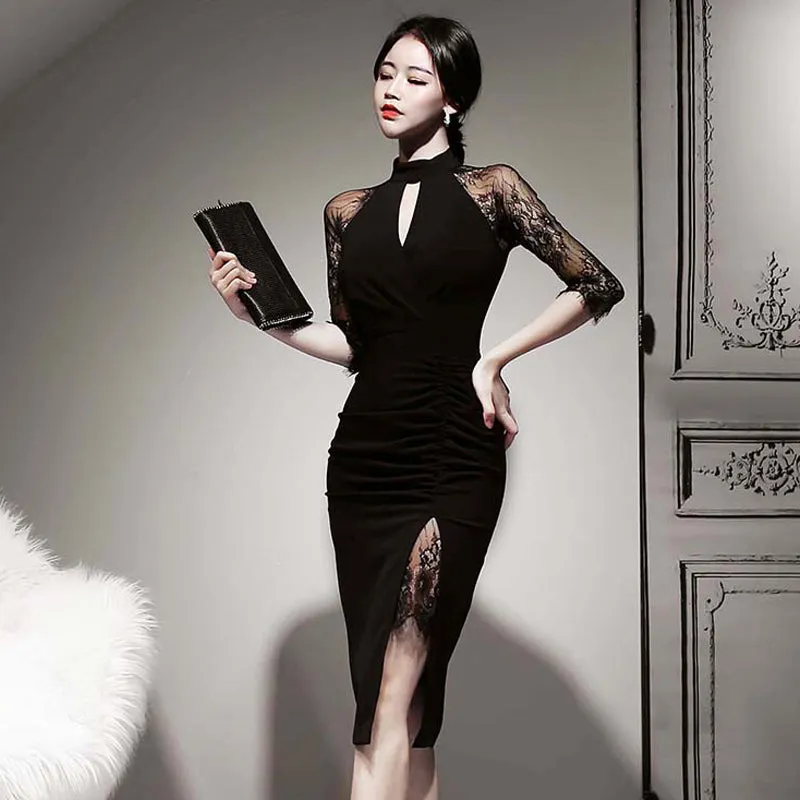 Women's Summer Sheath Midi Lace Patchwork Dress