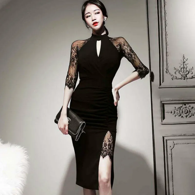 Women's Summer Sheath Midi Lace Patchwork Dress