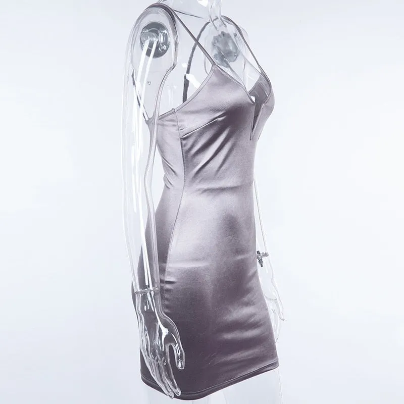Women's Summer Silk V-Neck Slim Bodycon Dress