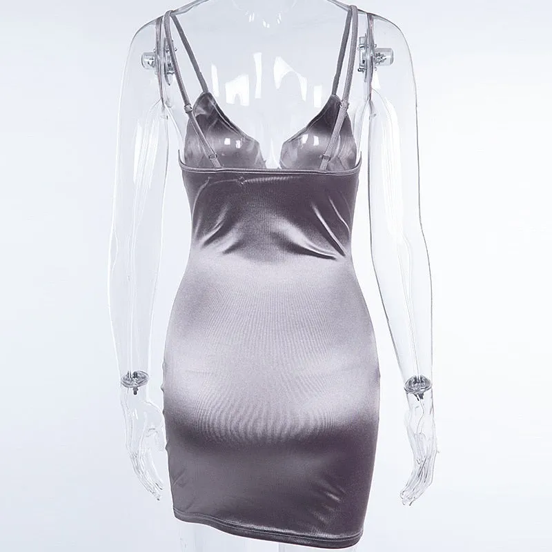Women's Summer Silk V-Neck Slim Bodycon Dress