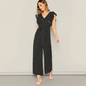 Women's Summer V-Neck Ruffle Jumpsuit With Heart Print